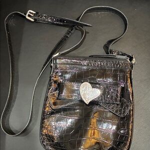 Black Croc-Embossed Crossbody Bag